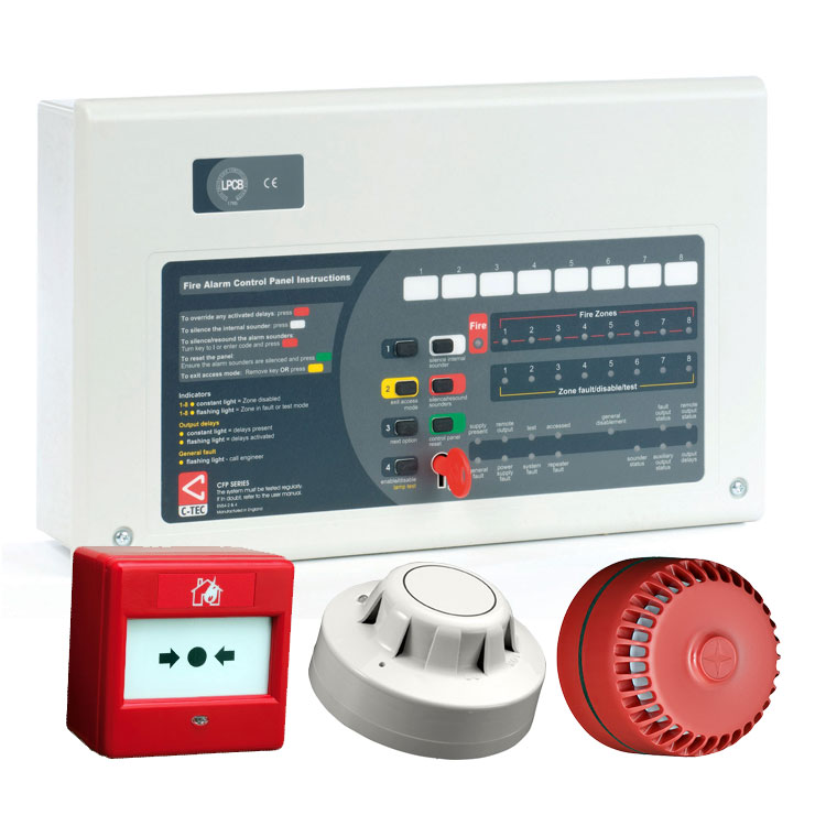 All-In-One 2 Zone Fire Alarm Conventional Kit C-TEC Panel & Apollo Detectors 